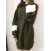 Women Elegant Patchwork Fleece O-neck Long Sweatshirt