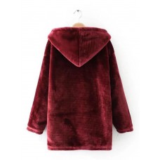 Women Casual Velvet Thick Solid Color Hooded Sweatshirt