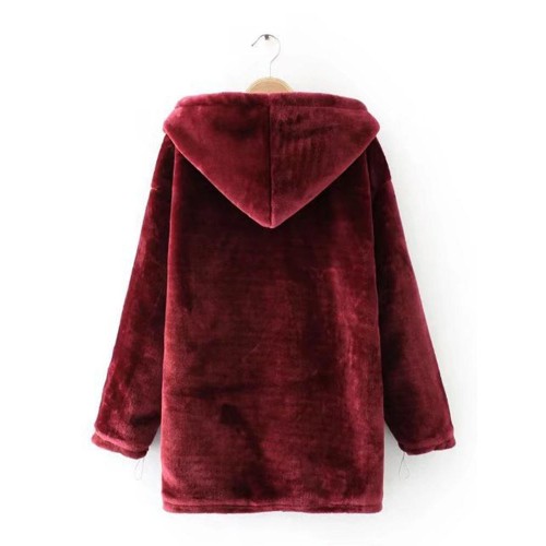 Women Casual Velvet Thick Solid Color Hooded Sweatshirt