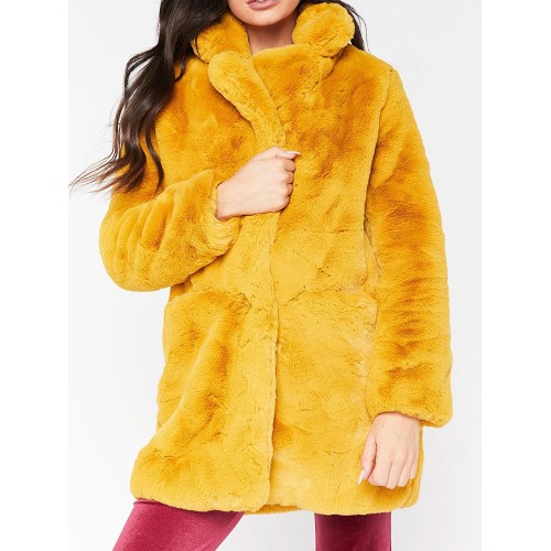 Plus Size Women Elegant Fluffy Solid Color Pockets Thick Coats