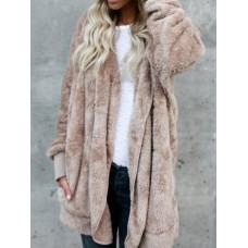 Women Multicolor Fluffy Faux Fur Soft Hooded Coats