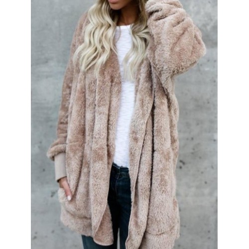 Women Multicolor Fluffy Faux Fur Soft Hooded Coats