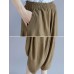 Women Casual Elastic Waist Cotton Linen Baggy Harem Pants with Pockets