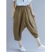 Women Casual Elastic Waist Cotton Linen Baggy Harem Pants with Pockets