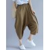 Women Casual Elastic Waist Cotton Linen Baggy Harem Pants with Pockets