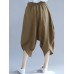 Women Casual Elastic Waist Cotton Linen Baggy Harem Pants with Pockets