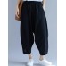 Women Casual Elastic Waist Cotton Linen Baggy Harem Pants with Pockets