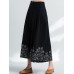 Women Ethnic Style Vintage Embroidery Cotton Linen Wide Leg Pants