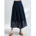 Women Ethnic Style Vintage Embroidery Cotton Linen Wide Leg Pants