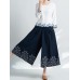 Women Ethnic Style Vintage Embroidery Cotton Linen Wide Leg Pants