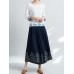 Women Ethnic Style Vintage Embroidery Cotton Linen Wide Leg Pants