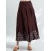 Women Ethnic Style Vintage Embroidery Cotton Linen Wide Leg Pants