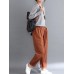 Work Style Solid Color Elastic Waist Harem Pants with Pockets