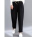 Work Style Solid Color Elastic Waist Harem Pants with Pockets