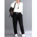 Work Style Solid Color Elastic Waist Harem Pants with Pockets