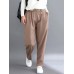 Work Style Solid Color Elastic Waist Harem Pants with Pockets