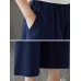 Women Vintage Elastic Waist Solid Color Pockets Wide Leg Pants