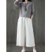 Women Vintage Elastic Waist Solid Color Pockets Wide Leg Pants