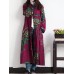 Plus Size Vintage Floral Print Frog Button Long Trench Coats For Women