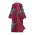 Plus Size Vintage Floral Print Frog Button Long Trench Coats For Women