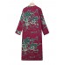 Plus Size Vintage Floral Print Frog Button Long Trench Coats For Women