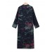 Plus Size Vintage Floral Print Frog Button Long Trench Coats For Women