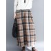 Women Vintage Elastic Waist Plaid A-line Maxi Skirts with Pockets