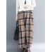 Women Vintage Elastic Waist Plaid A-line Maxi Skirts with Pockets