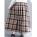 Women Vintage Elastic Waist Plaid A-line Maxi Skirts with Pockets