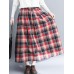 Women Vintage Elastic Waist Plaid A-line Maxi Skirts with Pockets