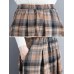 Women Vintage Elastic Waist Plaid A-line Maxi Skirts with Pockets