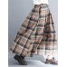 Women Vintage Elastic Waist Plaid A-line Maxi Skirts with Pockets