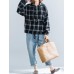 Women Sport Long Sleeve Plaid Pocket Zipper Hoodies Sweatshirts