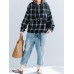 Women Sport Long Sleeve Plaid Pocket Zipper Hoodies Sweatshirts