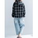 Women Sport Long Sleeve Plaid Pocket Zipper Hoodies Sweatshirts