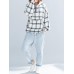 Women Sport Long Sleeve Plaid Pocket Zipper Hoodies Sweatshirts