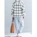 Women Sport Long Sleeve Plaid Pocket Zipper Hoodies Sweatshirts