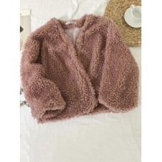 Women Trendy Solid Color Fluffy Short Cardigan Coats