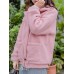 Women Fluffy Causal Pink Fleece Long Sleeve Zipper Pockets Coats