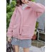 Women Fluffy Causal Pink Fleece Long Sleeve Zipper Pockets Coats