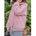 Women Fluffy Causal Pink Fleece Long Sleeve Zipper Pockets Coats