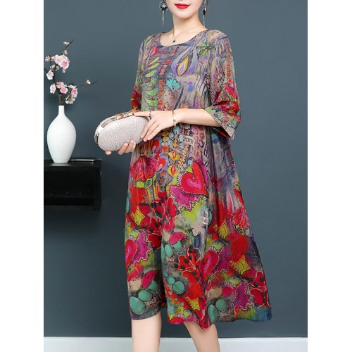 Plus Size Elegant Art Print Loose Dress For Women