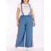 Women Denim Straps Rainbow Elastic Waist Wide Leg Pants