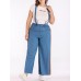 Women Denim Straps Rainbow Elastic Waist Wide Leg Pants