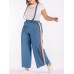 Women Denim Straps Rainbow Elastic Waist Wide Leg Pants