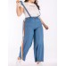 Women Denim Straps Rainbow Elastic Waist Wide Leg Pants