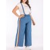 Women Denim Straps Rainbow Elastic Waist Wide Leg Pants