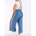 Women Denim Straps Rainbow Elastic Waist Wide Leg Pants