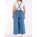 Women Denim Straps Rainbow Elastic Waist Wide Leg Pants