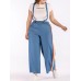 Women Denim Straps Rainbow Elastic Waist Wide Leg Pants